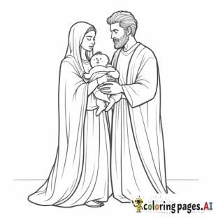 Mary and Joseph holding baby Jesus.