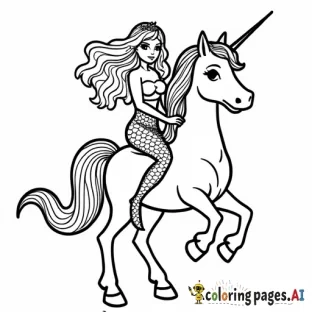 mermaid riding unicorn with puppy