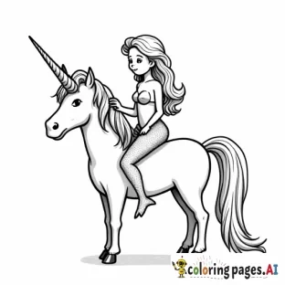 mermaid siting on unicorn with puppy