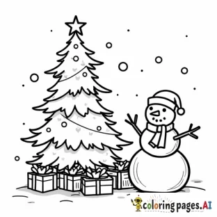 Merry Christmas, Iann! A Christmas tree with presents under it and a snowman