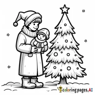 Mom baby girl and Dad by Christmas tree