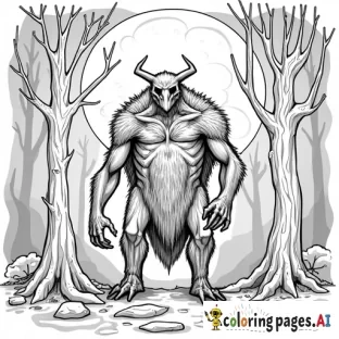 Mothman in the woods with detailed full moon in the background