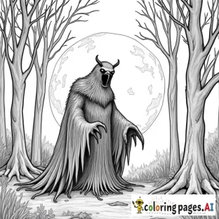 Mothman in the woods with detailed full moon in the background