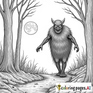 Mothman in the woods with detailed full moon in the background