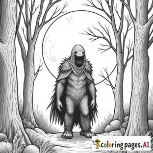 Mothman in the woods with detailed full moon in the background