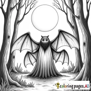Mothman in the woods with full moon in the background