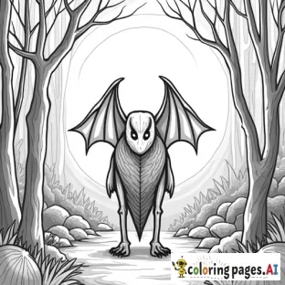 Mothman in the woods with full moon in the background