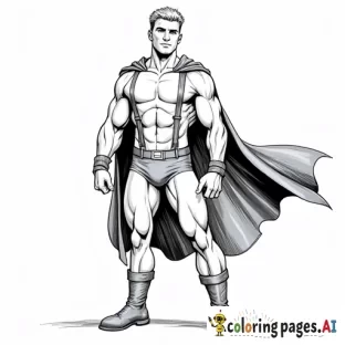 Muscular hunk Caucasian blond Vaughn Harris aka Awesome Boy 18 years old wearing short sleeve bodysuit ,  briefs,  Leggings, blue suspenders, blue cape and blue boots art comic book art in the style of Jim Lee