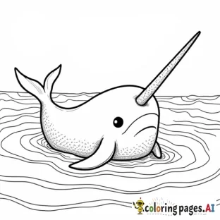 narwhal in the ocean coloring page for kids