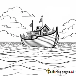 NOAH AND THE ARK FLOATING ON TOP OF A FLOOD OF WATER