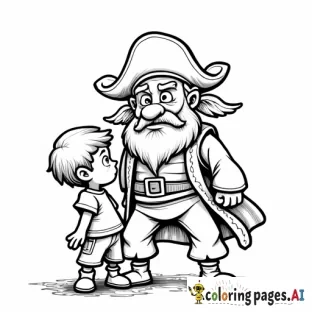 Old Pirate trying to still from a little boy. full body. Cartoon style.