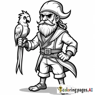 Old pirates  with a parrot.  Angry face. Full body. Cartoon style