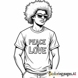 ( PEACE & LOVE) - on a T-shirt that a person of color in afro is wearing the T-shirt