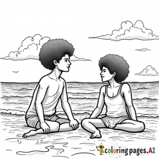 people of color Afro at the beach PEACE & LOVE in the air