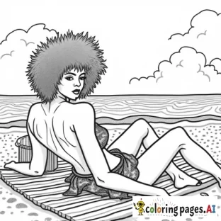 people of color Afro at the beach PEACE & LOVE with a majestic vibe resting