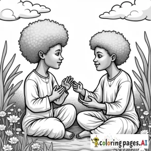 people of color with afro's Zen and cozy scene with PEACE & LOVE in the air