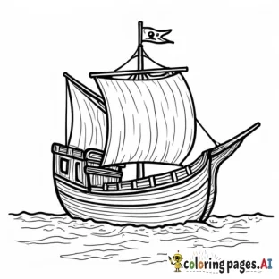 Pirates boat ancre, Coloring Page, black and white, line art, white background, Simplicity, Ample White Space. The background of the coloring page is plain white to make it easy for young children to color within the lines. The outlines of all the subjects are easy to distinguish, making it simple for kids to color without too much difficulty