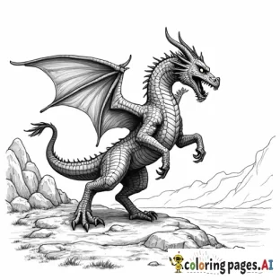 Please create a coloring page of a dragon fighting an orc