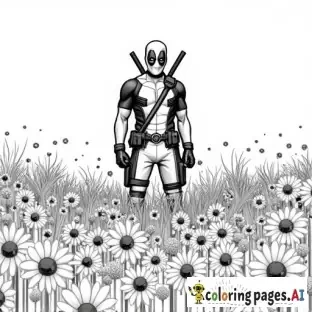 please draw deadpool in a daisy field