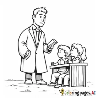 preacher in a suit and tie with a short haircut teaching a classroom of children wearing normal clothes reminding them to. bring their bible