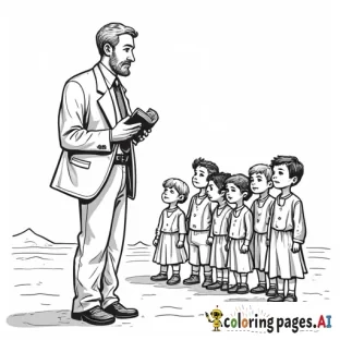 preacher in a suit and tie with a short haircut teaching a classroom of children the Bible