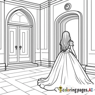 Princess with long hair standing in the beautiful castle bedroom