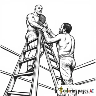 pro wrestlers on a ladder reaching for a belt