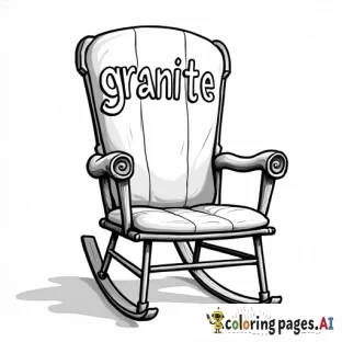 Rocking chair with the word “granite” written in empty bubble letters; looks like it was painted on the chair