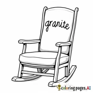 Rocking chair with the word “granite” written in empty bubble letters; looks like it was painted on the chair