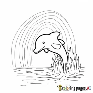 dolphin jumping out of the water with rainbows behind it