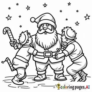 santa getting attacked by elves with candy canes