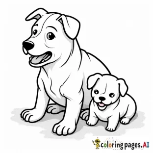 scary dog and cute puppies