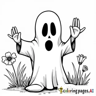 Schattig spookje dat bloemen ruikt 🌸👻 - Free Printable Coloring Page