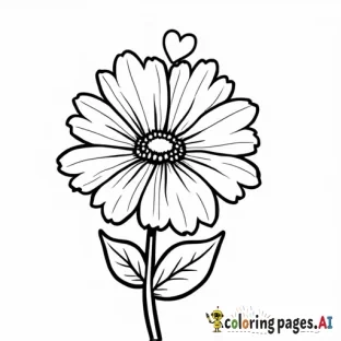 simple Flower with heart outline, in Cartoon Line Art