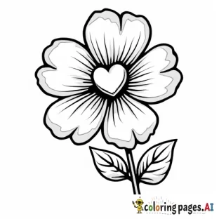 simple Flower with heart outline, in Cartoon Line Art