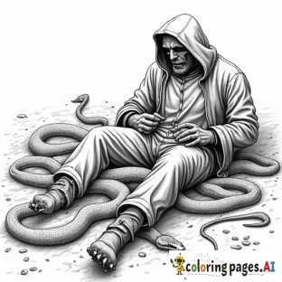 snakes slithrering in and out of the dead corpse of a man as his widowed lover bask in the ambience of her sinister ways