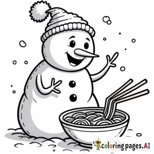 Snowman eatting ramen