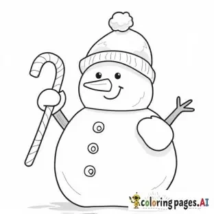 snowman holding a candy cane