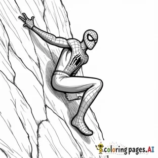 Spider-Man as a rock climber, scaling a massive cliff with his webbing for extra support.