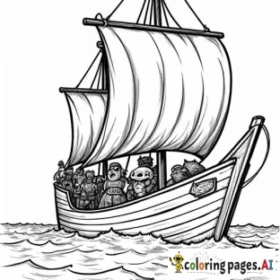 Spider-Man dressed as a pirate, sailing a ship on a stormy sea with a pirate crew.