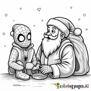 Spiderman and Santa visiting with Santa's elves