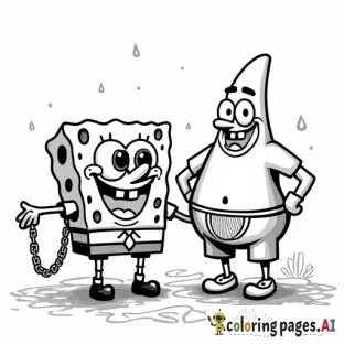 spongebob and patrick, with golden chains