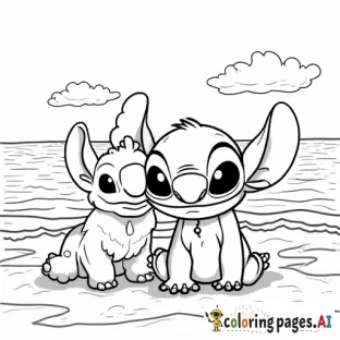 stitch and angel on the beach
