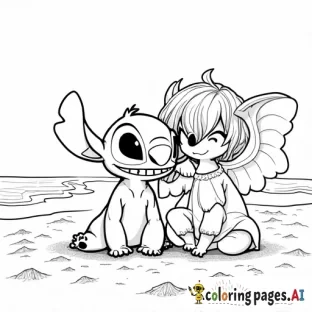 stitch and angel on the beach