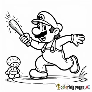 Super Mario being hit with stick by Toad from the movie