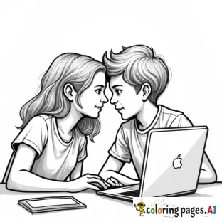 teenage girl and boy inlove texting over a computer in a split screen