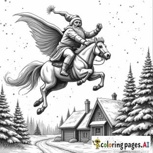 The avengers and santa flying over a christmas town