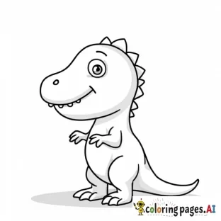 The illustration should be in [SUPER SIMPLE], black and white, bold line art with a clear, mostly empty background. [INCLUDES ONLY OUTLINES WITH NO FILLED IN BLACK AREAS], ensuring no shading, no complex images, and making it very easy to color in between the lines. A cute T-Rex with tiny arms and a big smile.