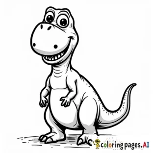 The illustration should be in [SUPER SIMPLE], black and white, bold line art with a clear, mostly empty background. [INCLUDES ONLY OUTLINES WITH NO FILLED IN BLACK AREAS], ensuring no shading, no complex images, and making it very easy to color in between the lines. A T-Rex with tiny arms and a big smile.
