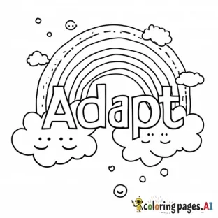 The word “Adapt” in clouds with a rainbow and smiley faces surrounding it